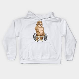 Sloth at Bodybuilding with Barbell Kids Hoodie